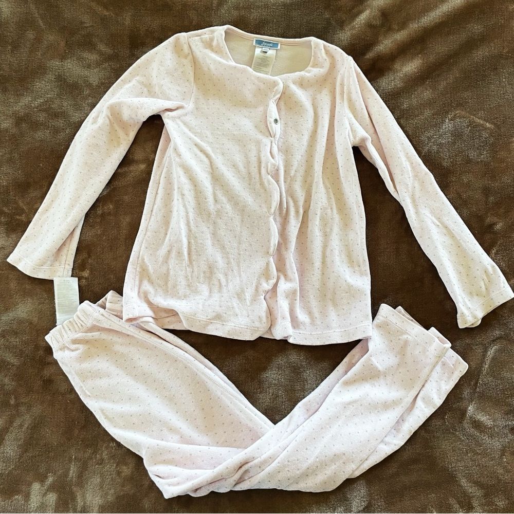 Jacadi Girls Soft Pink Pajamas with Silver Stars/ Dots Size 6